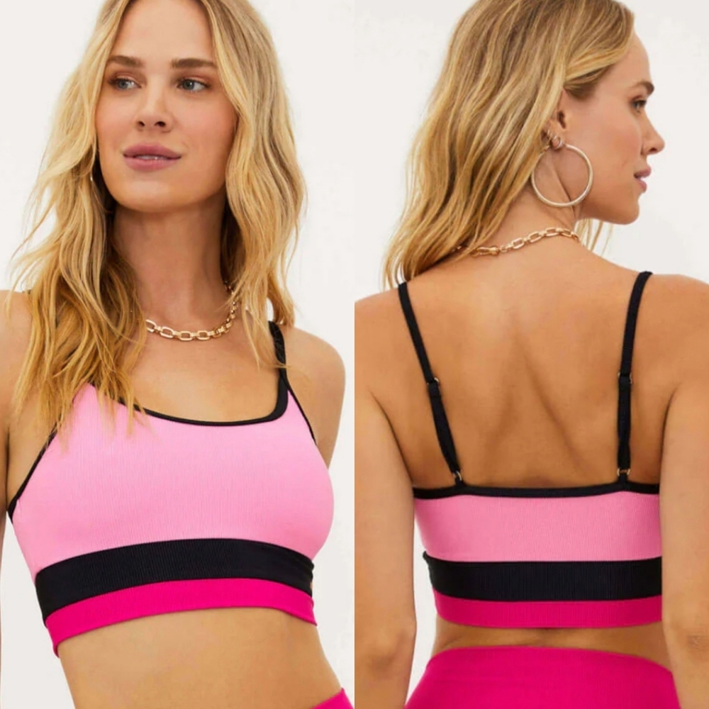 NEW Beach Riot | Ava Pink Colorblock Ribbed Bralette Swim Top